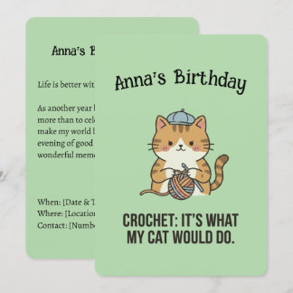 Adorable Blue Hat Cat Crochet Birthday Stationery Invitation