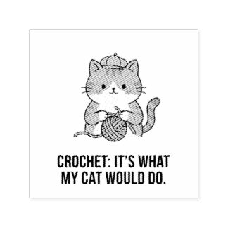Adorable Blue Hat Yarn Ball Cat Black White Design Self-inking Stamp