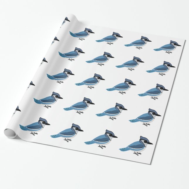 Adorable Blue Jay Wrapping Paper (Unrolled)