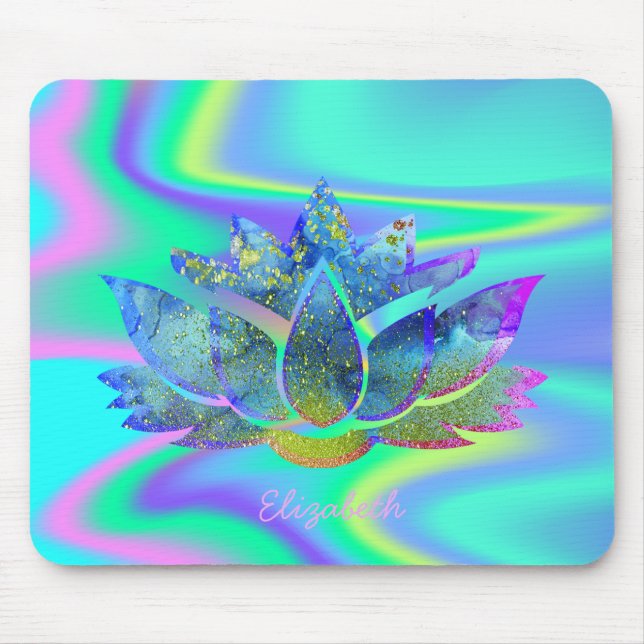 Adorable Blue Lotus , Holographic Rainbow  Mouse Pad (Front)