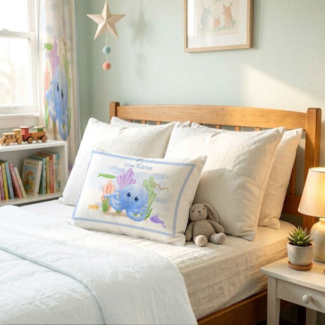 Adorable Blue Octopus Throw Pillow (Creator Uploaded)