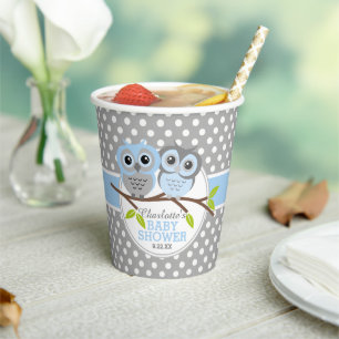 Adorable Blue Owls Baby Shower Personalised Paper Cups