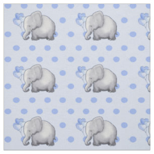 Adorable Blue Polka Dots Elephants Baby Nursery Fabric
