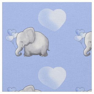 Adorable Blue Polka Hearts Elephants Baby Nursery Fabric