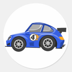 Adorable Blue race car  - Choose background color Classic Round Sticker