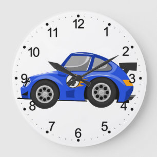 Adorable Blue race car  - Choose background colour Large Clock