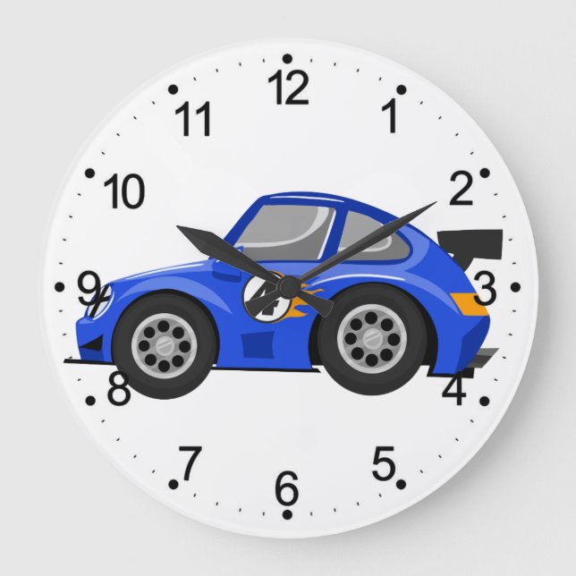 Adorable Blue race car  - Choose background colour Large Clock (Front)