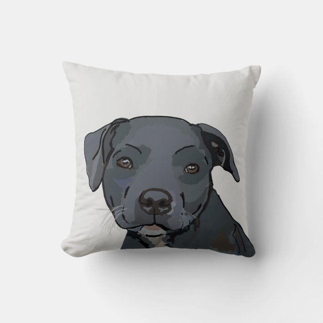 Adorable blue staffy (light grey) cushion (Front)