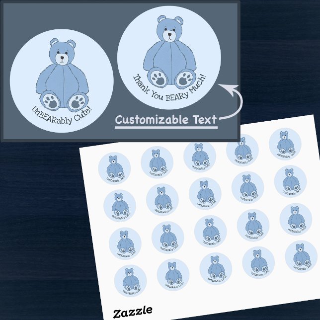 Adorable Blue Teddy Bear Classic Round Sticker (Creator Uploaded)
