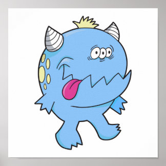 adorable blue tongue chomper monster poster