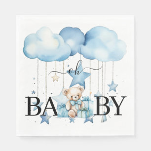 Adorable Blue Watercolor Teddy Bear Baby Shower Napkin
