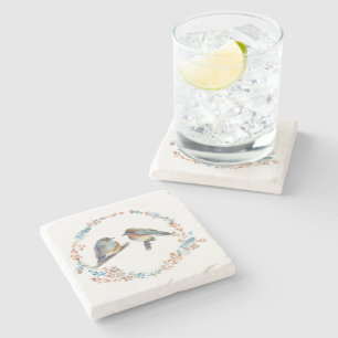 Adorable Bluebird Couple Art Stone Coaster