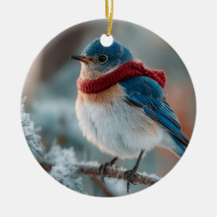 Adorable Bluebird in a Scarf Ceramic Tree Decoration