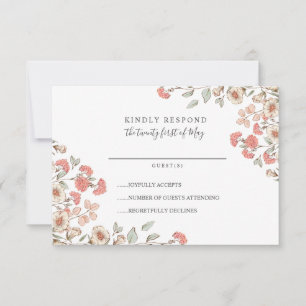 Adorable Blush flower bunch Wedding RSVP Card