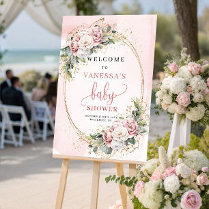 Adorable Blush Pink Floral Baby Shower Welcome Sig Poster
