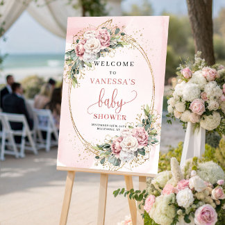 Adorable Blush Pink Floral Baby Shower Welcome Sig Poster