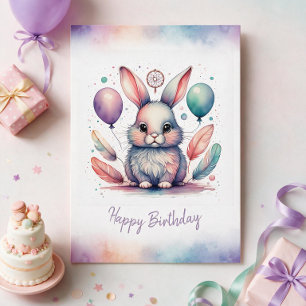 Adorable Boho Rabbit Bunny Happy Birthday Card