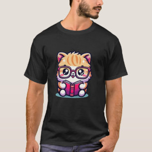 Adorable Book Lover Persian Cat With Reading Glass T-Shirt