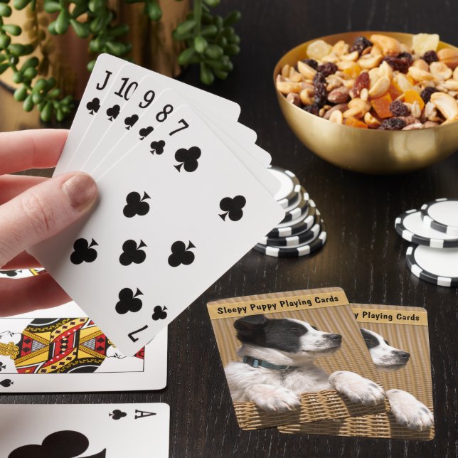 Adorable Border Collie Heeler Sleepy Puppy Playing Cards (In Situ)