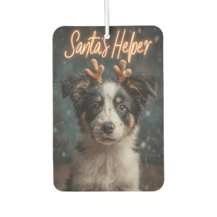 Adorable Border Collie Puppy as Santa's Helper Car Air Freshener