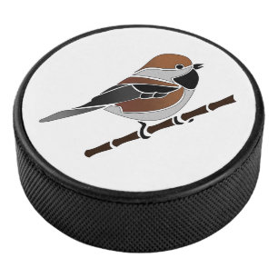 Adorable Boreal Chickadee Bird Cartoon Hockey Puck