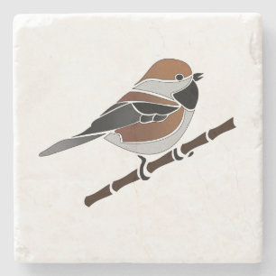 Adorable Boreal Chickadee Bird Cartoon Stone Coaster