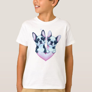 Adorable Boston Terrier dogs in love on a heart T-Shirt
