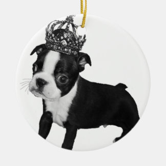 Adorable BOSTON TERRIER Puppy DOG Crown Ceramic Tree Decoration