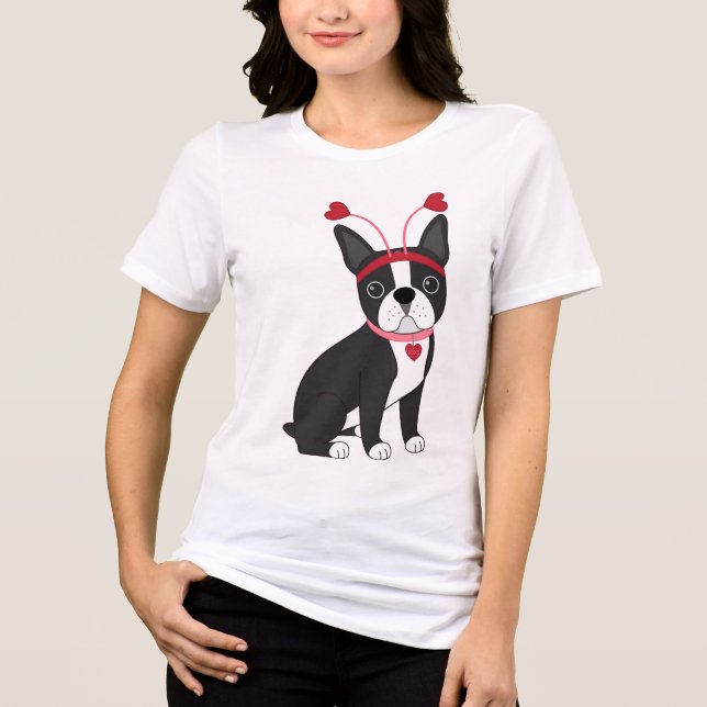 Adorable Boston Terrier Valentine Tri-Blend Shirt (Front)
