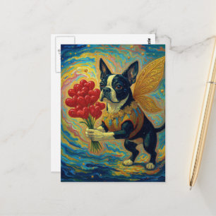 Adorable Boston Terrier With Hearts Postcard