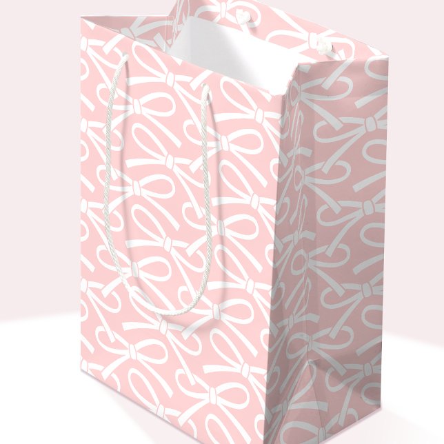 Adorable Bow Pink White Pattern Medium Gift Bag (Creator Uploaded)