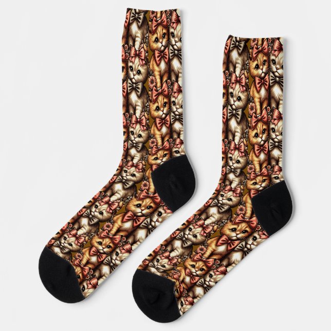 Adorable Bow-Tied Kittens Socks (Left)