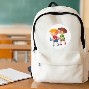 Adorable Boys Carrying Food Trays  Classic Round Sticker