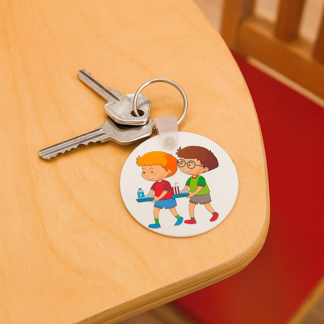 Adorable Boys Carrying Food Trays  Key Ring (Creator Uploaded)