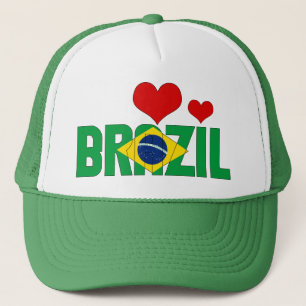 Adorable Brazil Flag Hearts Patriotic Trucker Hat