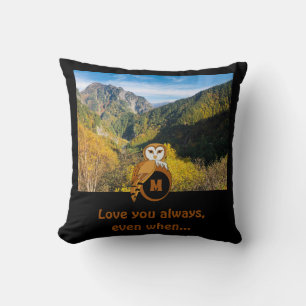 Adorable British Owl Nesting Monogram Egg Photo Cushion