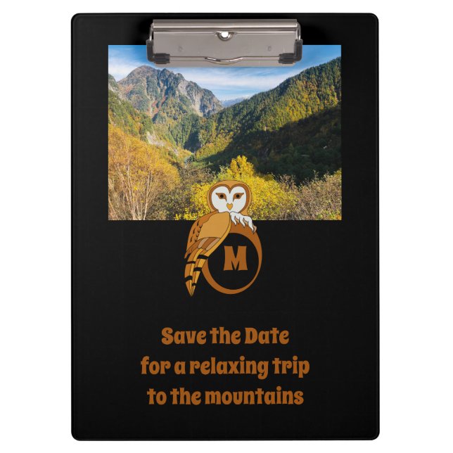 Adorable British Owl Nesting on Monogram Egg Photo Clipboard (Front)