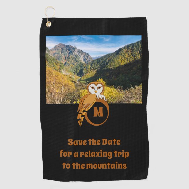 Adorable British Owl Nesting on Monogram Egg Photo Golf Towel (Front)