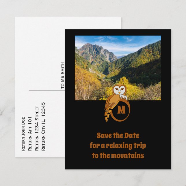 Adorable British Owl Nesting on Monogram Egg Photo Invitation Postcard (Front/Back)