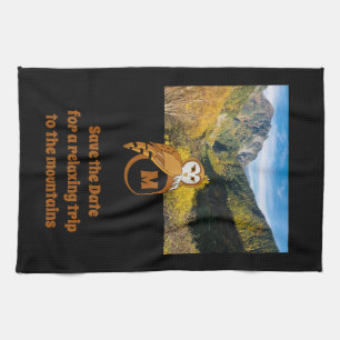Adorable British Owl Nesting on Monogram Egg Photo Tea Towel