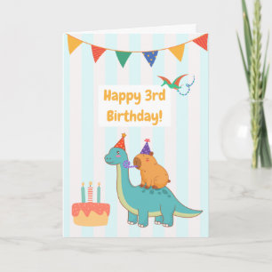 Adorable Brontosaurus Capybara 3rd Birthday Card