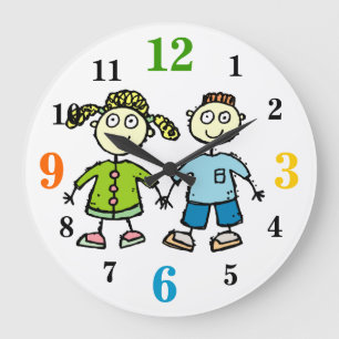 Adorable Brother & Sister Kids Drawing Wall Clock