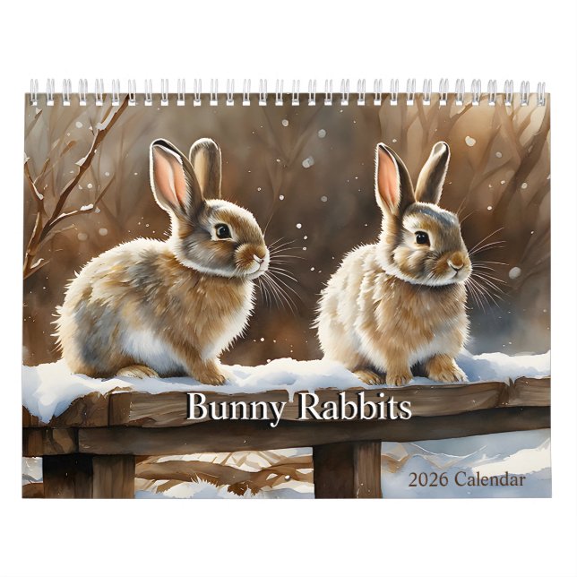 Adorable Brown and White Bunny Rabbits 2026 Calendar (Cover)