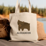 Adorable Brown Bear Kids' Personalised Tote Bag<br><div class="desc">This kids' tote bag for animal lovers features a cute illustration of a brown bear. Personalise it with your child's name in black letters. Makes a great book bag for boys or girls!</div>
