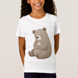 Adorable Brown Bear with Daisy - Watercolor T-Shirt