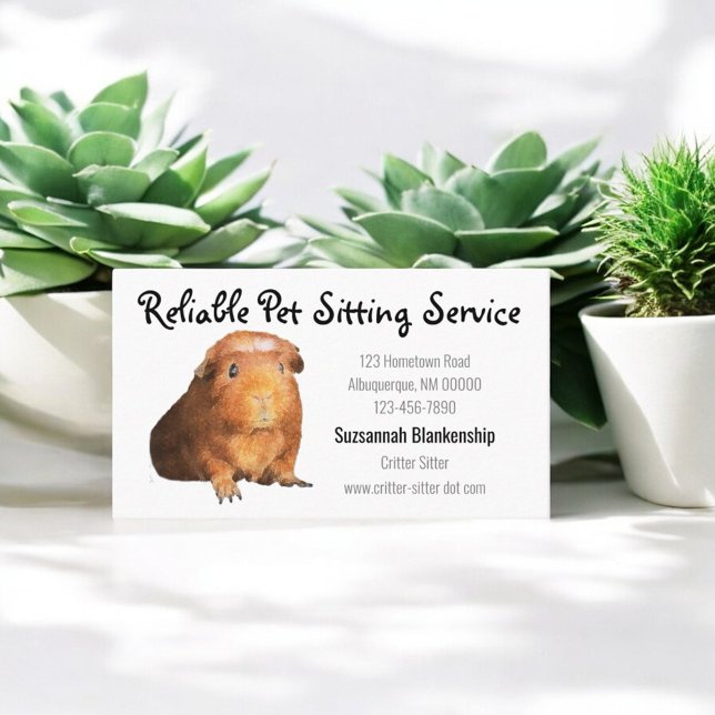 Adorable Brown Guinea Pig Photo Pet Sitter Business Card (Single sided animal business card)