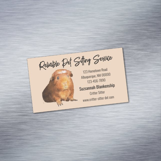 Adorable Brown Guinea Pig Photo Pet Sitter Magnetic Business Card (In Situ)