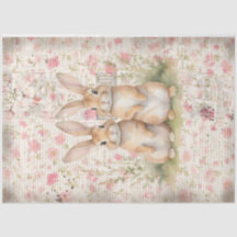 Adorable Brown Spring Cottage Bunnies Decoupage