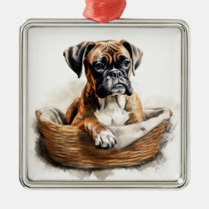 ADORABLE BROWN & WHITE BOXER DOG METAL TREE DECORATION