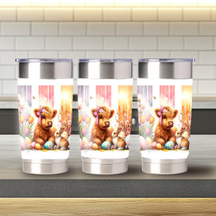 Adorable Brushstroke Easter Highland Cow 20oz Insulated Tumbler